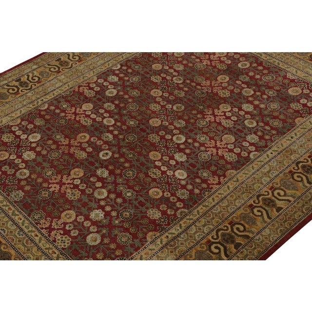Rug & Kilim Rug & Kilim’s Khotan Style Rug With Maroon and Gold With Floral Patterns For Sale - Image 4 of 8