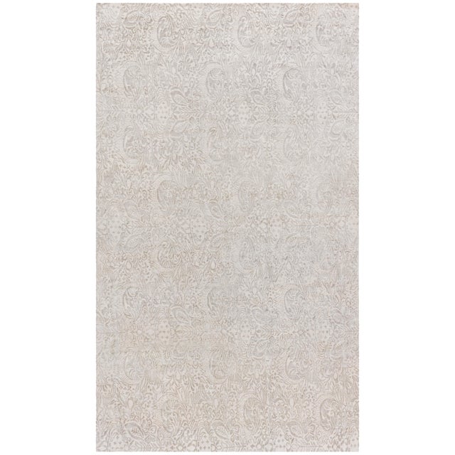 Modern Damask Light Beige Handmade Silk Rug by Doris Leslie Blau For Sale