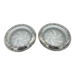 Pair of Amston Sterling Silver and Glass Coasters For Sale
