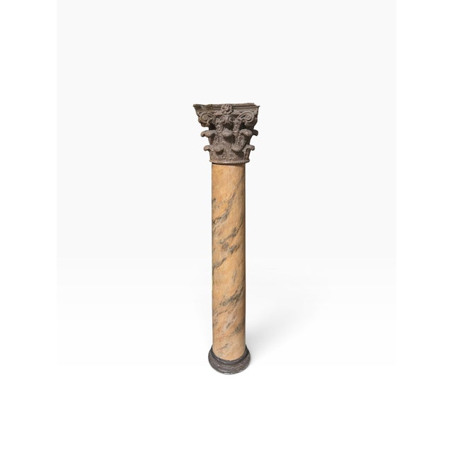 Mid 19th Century Antique Roman Corinthian Column in Faux Marble Painted Wood For Sale - Image 5 of 5