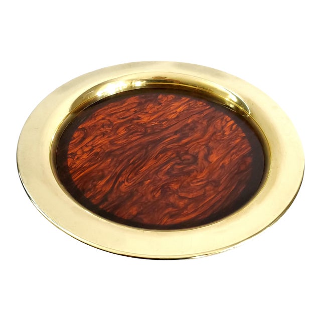 Tray Lucite Tortoise Shell & Brass For Sale