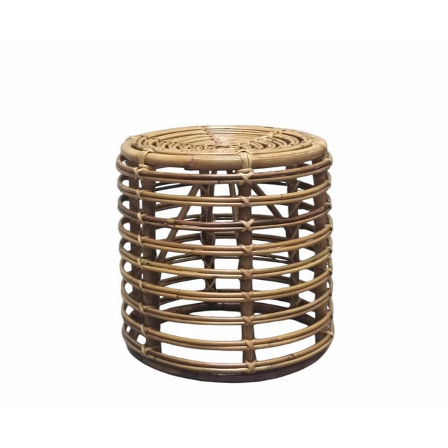 Tito Agnoli Vintage Cylindrical Rattan and Bamboo Stool attributed to Tito Agnoli, 1960s For Sale - Image 4 of 6