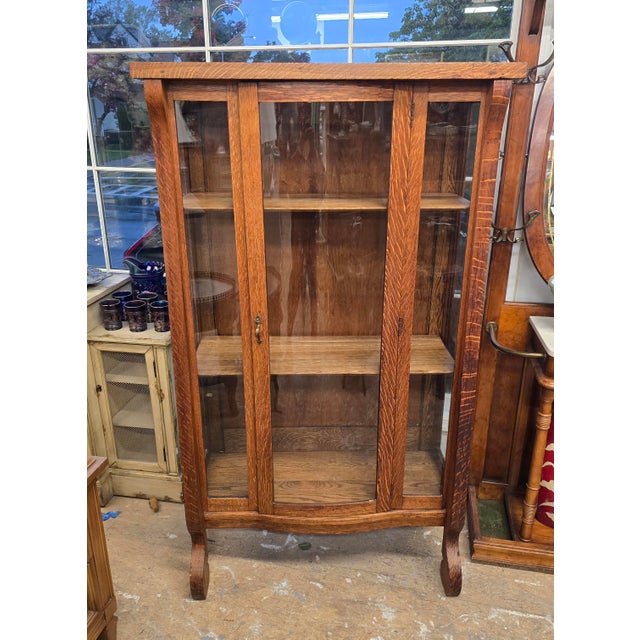 Antique Tiger Oak Empire China Cabinet For Sale - Image 12 of 12