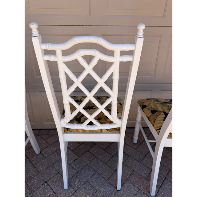 Mid 20th Century Mid 20th Century Faux Bamboo Fretwork Chinoiserie Liberty Dining Chairs Set of 4 For Sale - Image 5 of 7