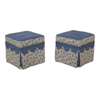 Pair Custom Made Upholstered Square Ottoman Stools For Sale