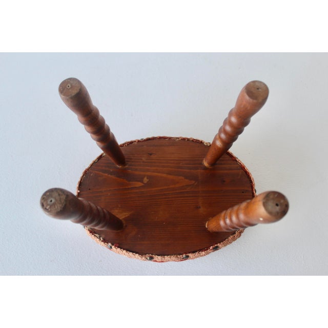 Red Vintage Mid-Century Turned Wood Legs Needlepoint Footstool Ottoman For Sale - Image 8 of 10