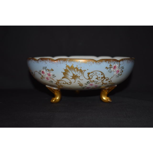 Limoges France Porcelain Colander Antique Berry Bowl Footed Strainer Gilt For Sale - Image 10 of 15