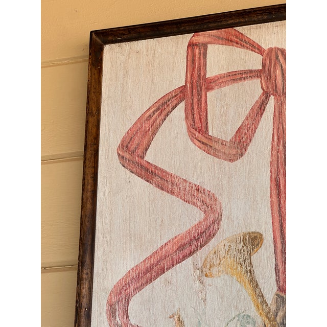 French Provincial Style Hand Painted Oil on Wood Large Trophy Painting Panel For Sale - Image 4 of 9