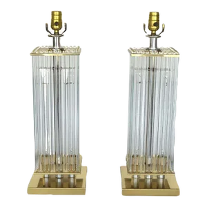 Pair of Sciolari Brass and Glass Rod Table Lamps