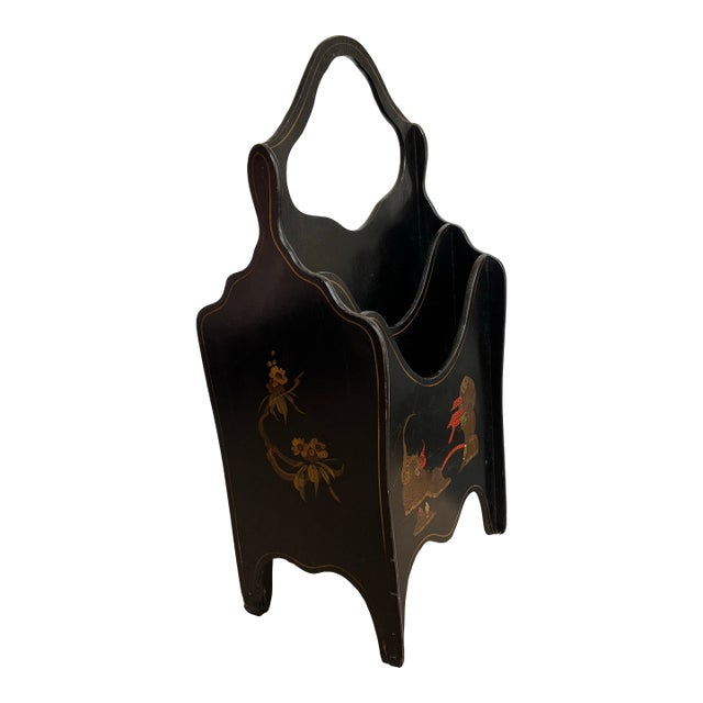 Vintage 1990s Hand-Painted Chinoiserie Magazine Rack For Sale