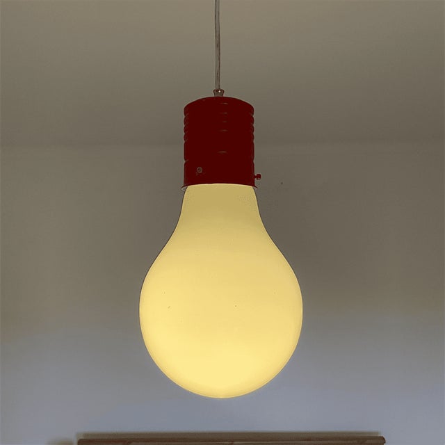 Metal Large Mid-Century Modern Edison Bulb Pendant Lamp in Opaline Glass, 1970s For Sale - Image 7 of 11