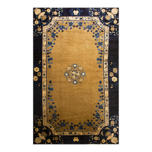 Delicate Floral Centerpiece in a Beige Background Color Antique Chinese Peking Rug