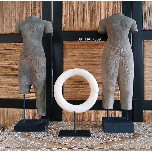 Hand-Carved Sandstone Male Torso Sculpture, Thailand, Circa 1940-1950 For Sale - Image 11 of 12