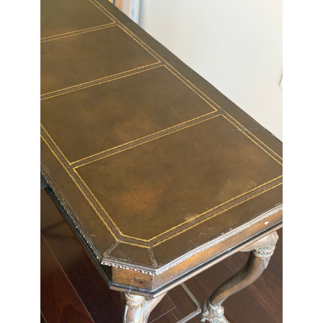 Wood Vintage Egyptian Revival Leather Top Console Table Desk With Winged Woman Caryatid Sphinx Base For Sale - Image 7 of 11
