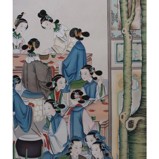 Art Deco 36"*108"/Panel, Dream of Red Mansions Paintings, Chinoiserie Wall Panels， Court Ladies, Chinoiserie Wallpaper For Sale - Image 3 of 9