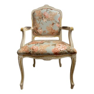 Ivory and Pink Floral Chair For Sale