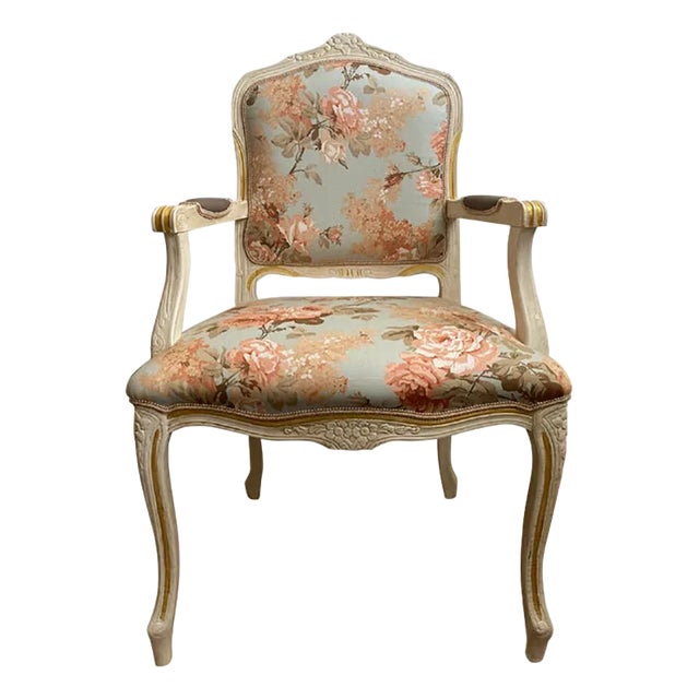 Ivory and Pink Floral Chair For Sale