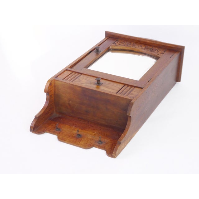 Small Wooden Cabinet with Arch Mirror, Carved Apothecary with Floral Details, Small Chest, Farmhouse Decor, 1940s For Sale - Image 10 of 13