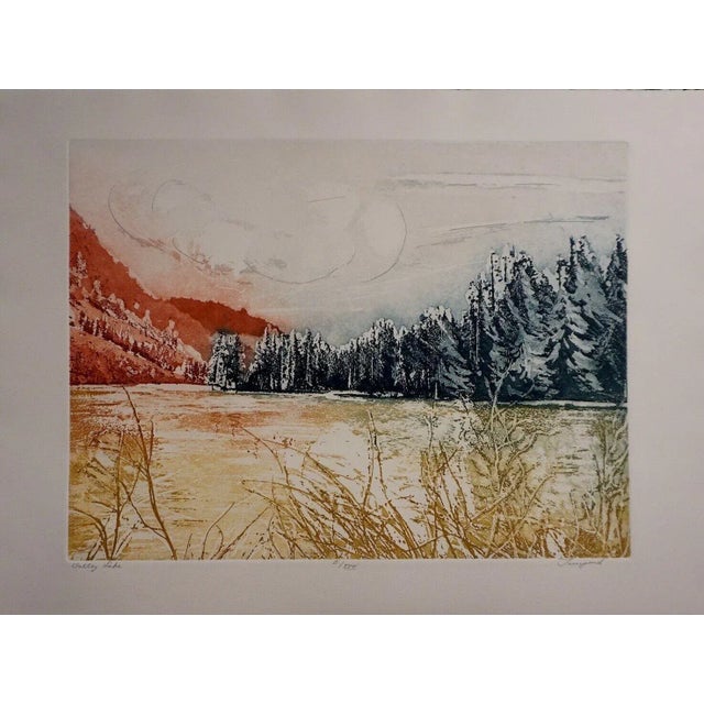 1980s Irmgard Valley Lake Hand Signed Etching in Color For Sale