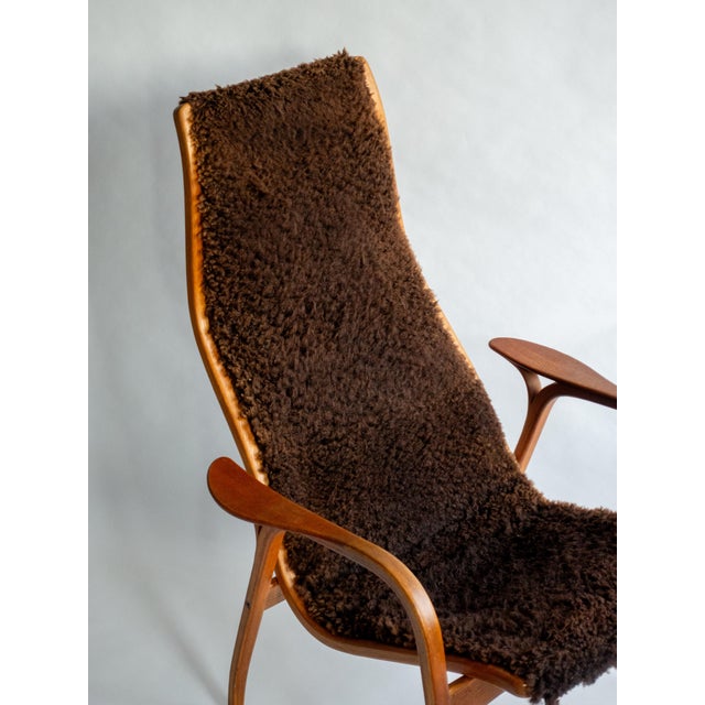 Mid-Century Modern Vintage Yngve Ekström Lamino Lounge Chair for Swedese, Brown Sheepskin For Sale - Image 3 of 11