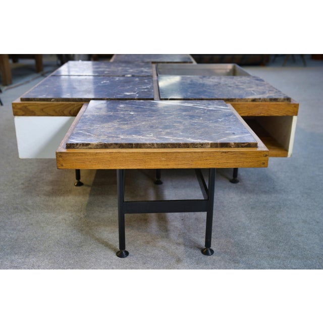Coffee Table with Steel Base and Oak and Grey Marble Frame, 1970s For Sale - Image 15 of 17
