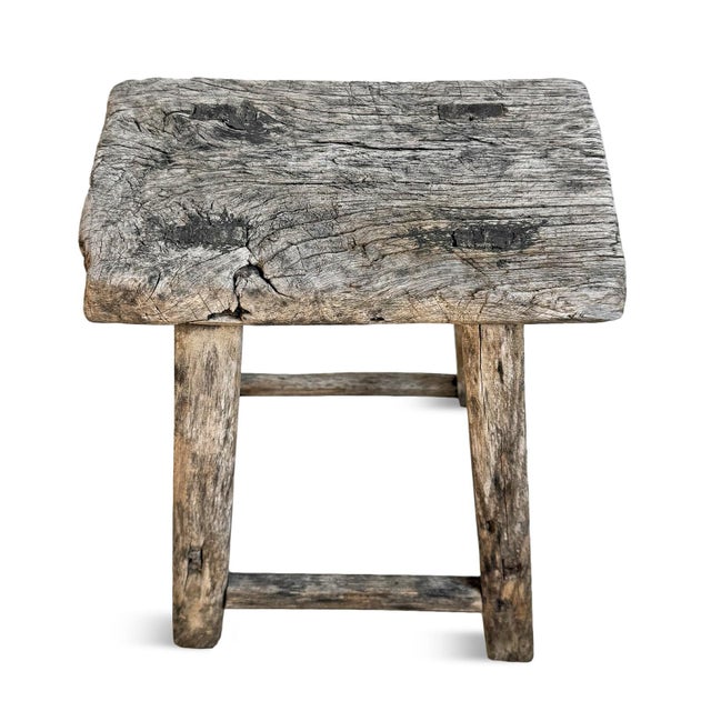 Rustic Vintage Rustic Elm Wood Work Stool For Sale - Image 3 of 8