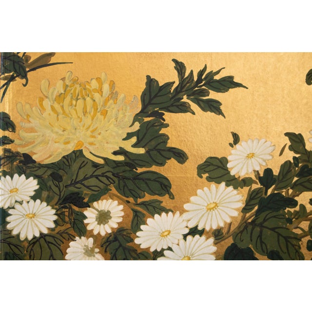 Wood 1960s Large Shōwa Era Japanese Byobu Screen "Chrysanthemums" For Sale - Image 7 of 18