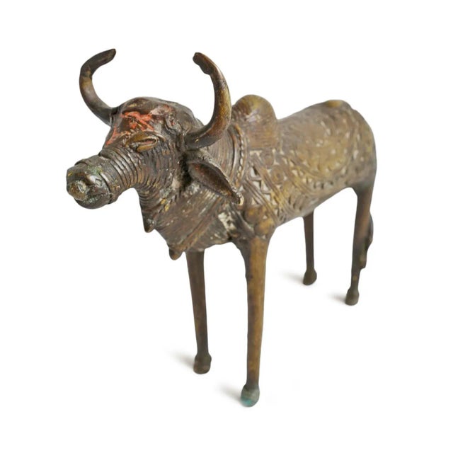 Vintage Brass Tribal India Brahma Cow For Sale - Image 4 of 8