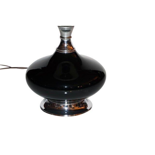 Mid-Century Modern Mid Century Hollywood Regency Black Ceramic Chrome Table Lamp For Sale - Image 3 of 10