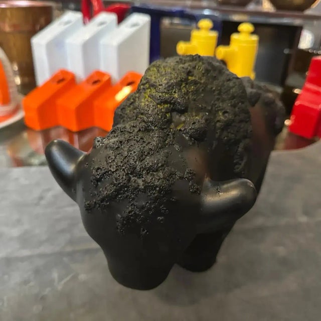 1990s 1990s Modernist Black Fat Lava Ceramic German Bison For Sale - Image 5 of 12