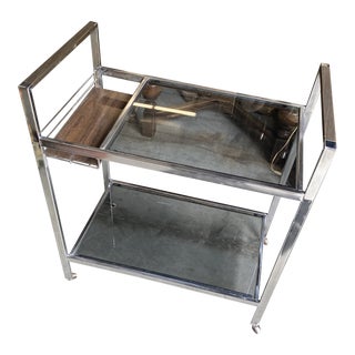 1970s Chrome Bar Cart on Porcelain Castors For Sale