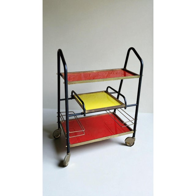 Vintage Red and Yellow Bar Trolley, 1960s For Sale - Image 4 of 8