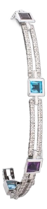 14k White Gold, Diamond and Multi-Color Gemstone Bracelet
