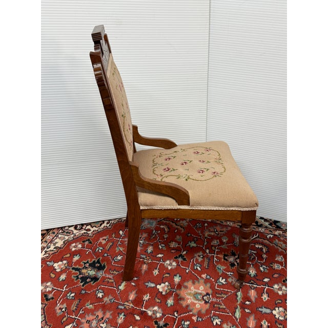 Brown Victorian Eastlake Needlepoint Parlor Side Chairs, Pair For Sale - Image 8 of 13