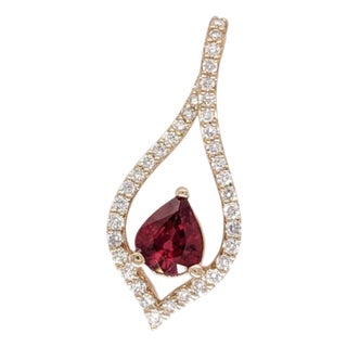 Mozambique Ruby Pendant With Natural Diamond Accents: Solid 14k Gold, 6x5mm For Sale