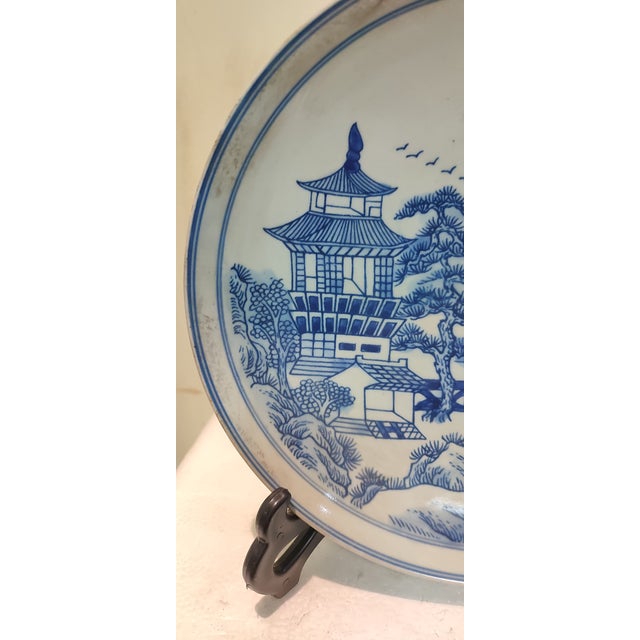 Chinese Ceramic Plate Blue and White Porcelain Plate Hand Painted Landscape Pattern For Sale - Image 4 of 10