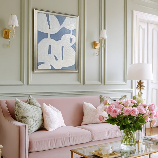 Air and Tide Original Abstract Coastal Painting, Blue & White Minimalist Art, Framed Contemporary Canvas For Sale - Image 4 of 6