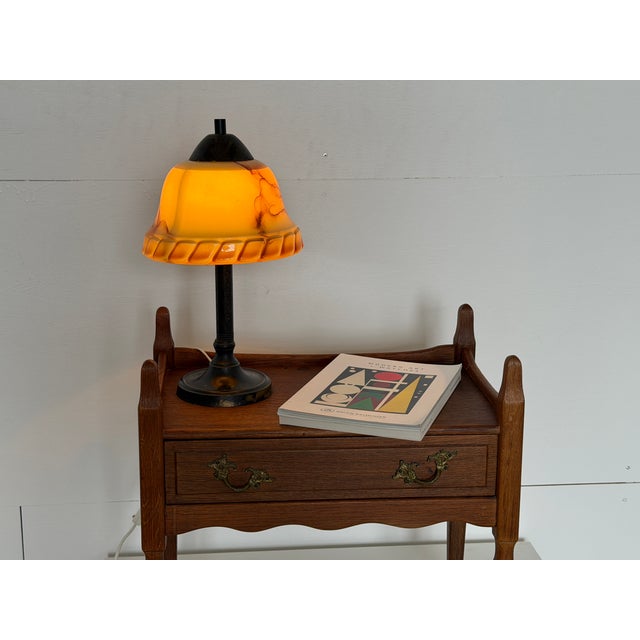 Art Deco Scandinavian Table Lamp with Amber Glass Shade For Sale - Image 12 of 14