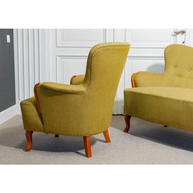 Mid-Century Modern Vintage Swedish Lounge Set by Carl Malmsten, 1940s, Set of 2 For Sale - Image 3 of 18