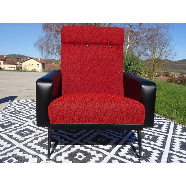 Vintage Red and Black Chairs with Compass Feet, 1970s, Set of 2 For Sale - Image 4 of 18