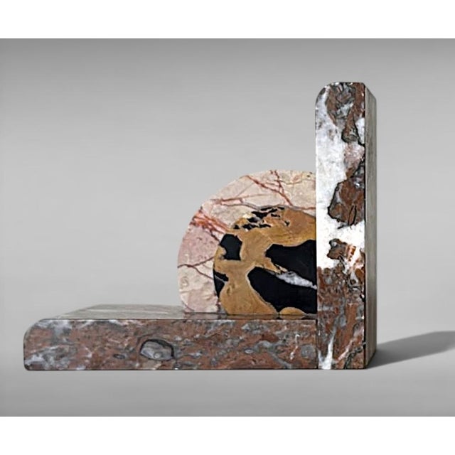 Pair of French Art Deco Bookends in Polychrome Marble For Sale - Image 11 of 18