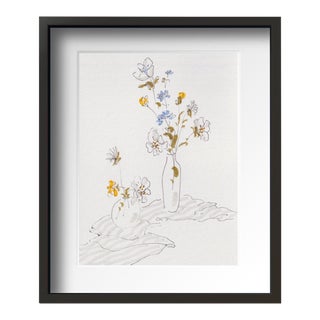 "Flower on Desk 1" Contemporary Still Life Drawing With Frame By Tang Wen Ching