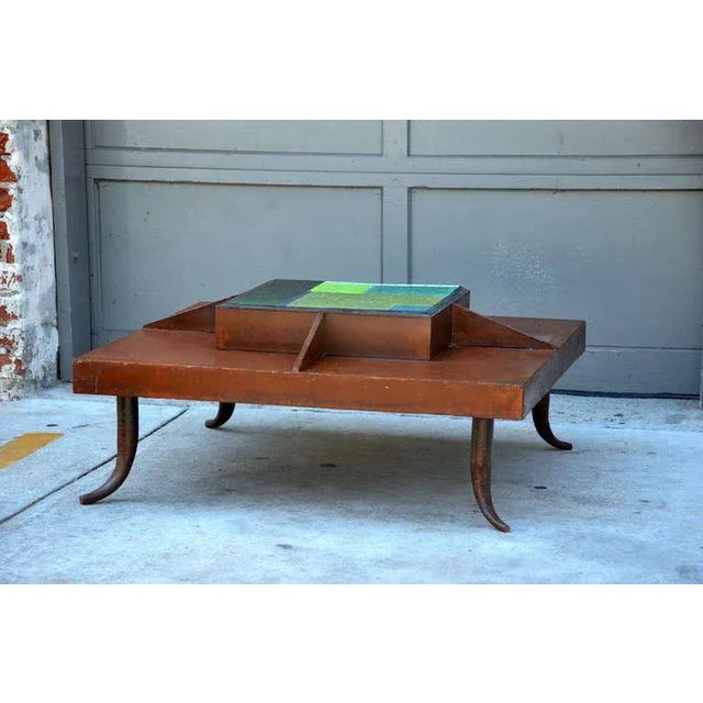Patinated Steel and Tile Studio Art Coffee Table For Sale - Image 9 of 9