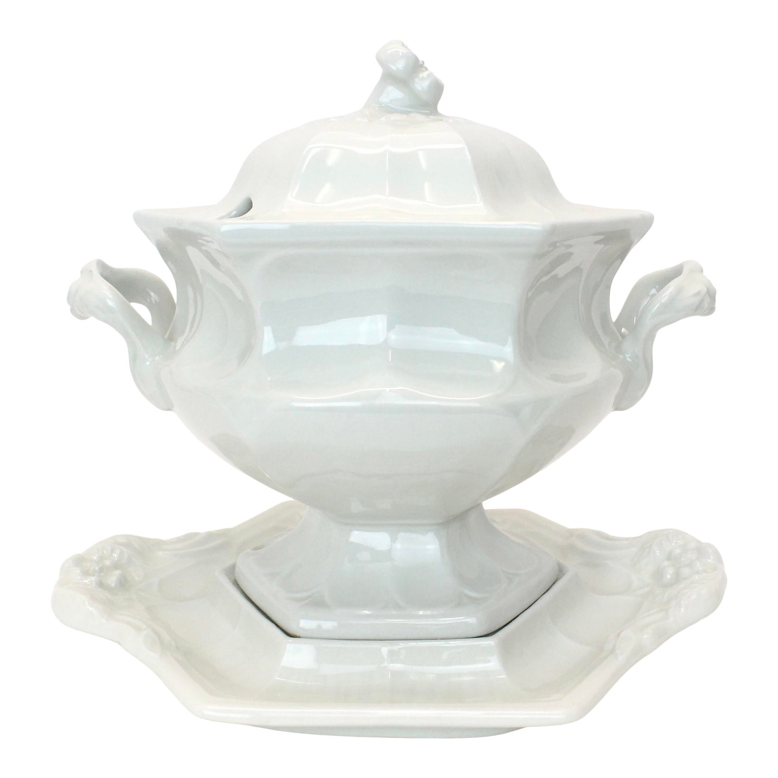 Red Cliff White Ironstone "Heirloom" Lidded Tureen With Underplate