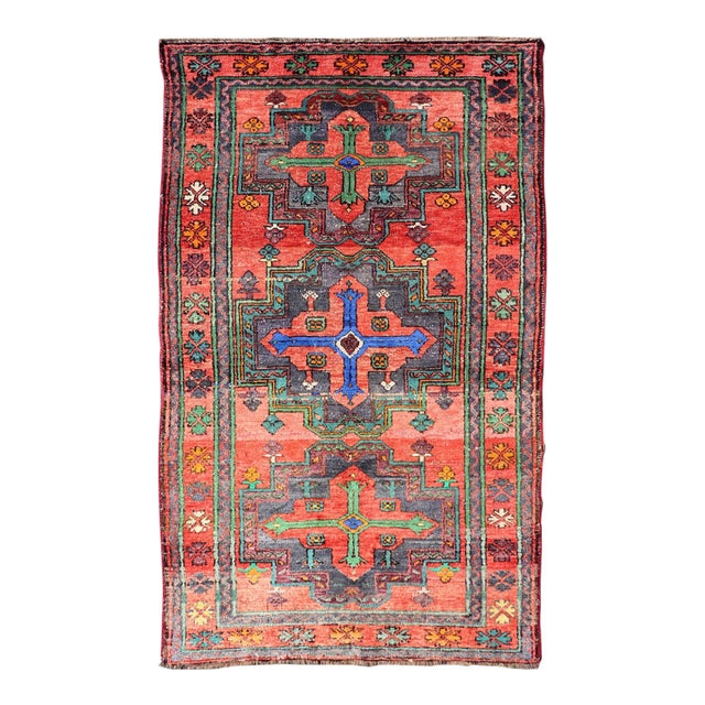 Vintage Caucasian Kazak Rug With Triple Geometric Medallions 4'1 X 7'0 For Sale