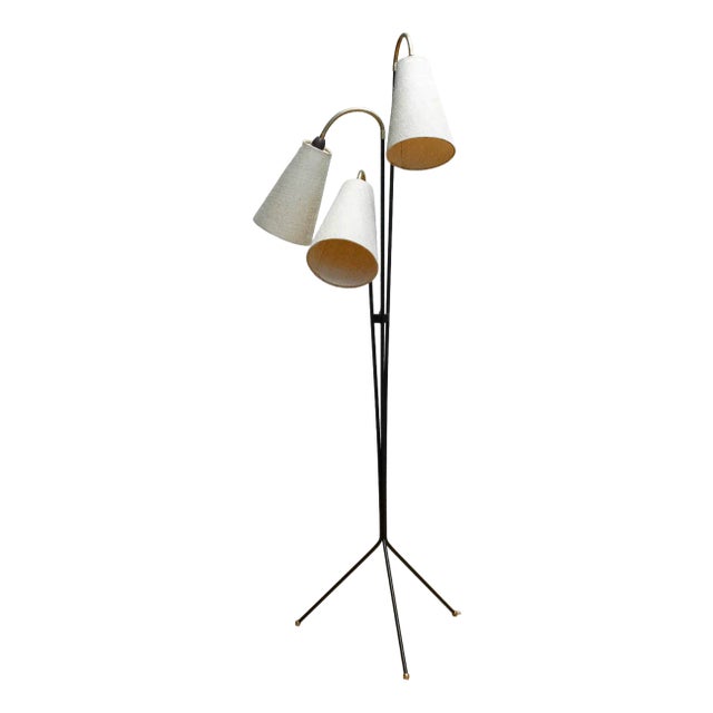 Swedish Floor Lamp with Jute Fabric Shades by Svend Aage Holm-Sørensen, 1950s For Sale