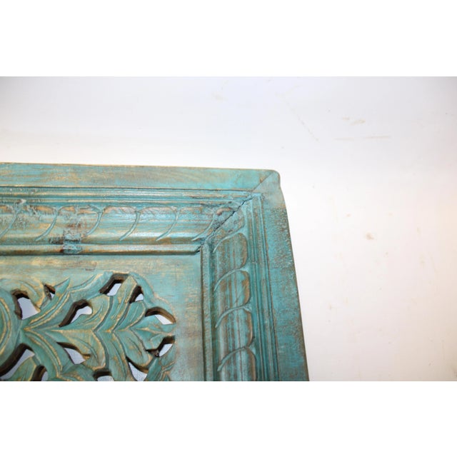 Totally Turquoise Carved Wooden Screen 18 X 18 For Sale - Image 4 of 10