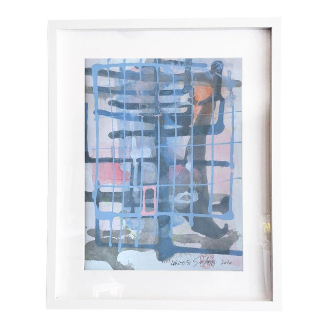 Largo 51 Blue Abstract Framed Painting For Sale