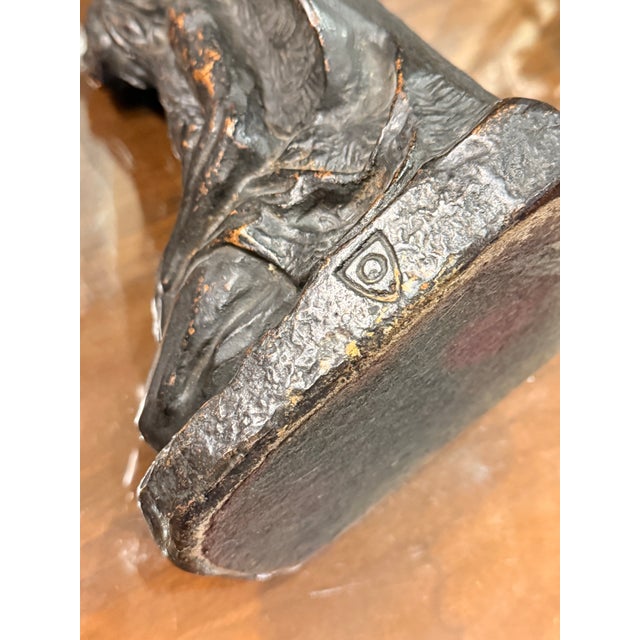 1920s j.l. Lambert Bronze Native Chief Bookends Art Deco Figural Pair For Sale - Image 13 of 14