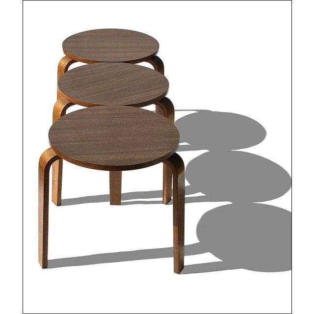 1950s Mid-Century Modern Stacking Bentwood Stools Tables-Set of Three For Sale - Image 4 of 8
